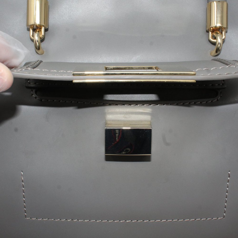Sass & Bide Satchel Bag The Ember  Gray Pocketed Zippered Orange Strap Purse Lux - Picture 10 of 11